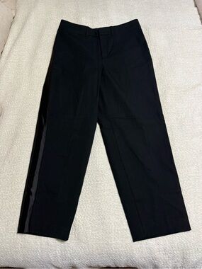 Old Navy black ankle straight leg pixie dress pants with black satin detail